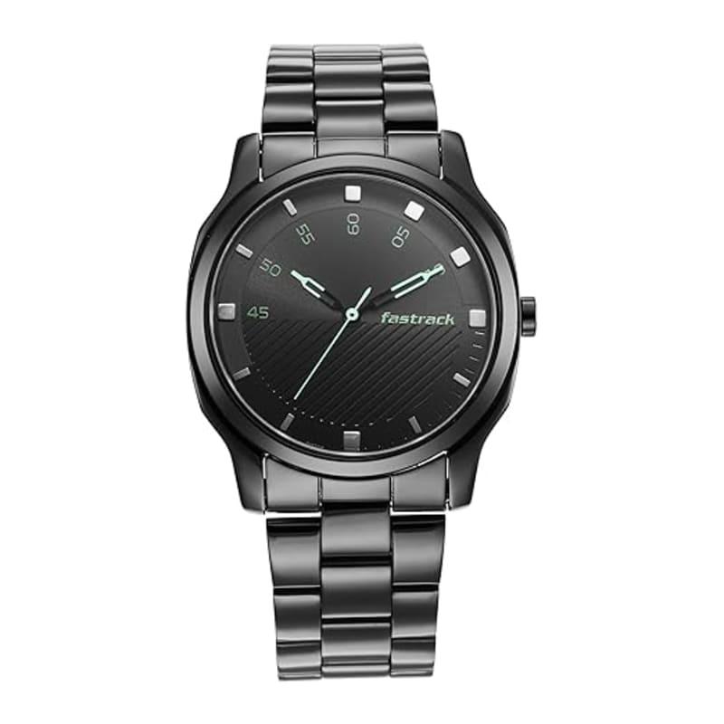 Fastrack Men Stunners Quartz Analog Black Dial Black Stainless Steel Strap Watch for Guys - NT3255NM02