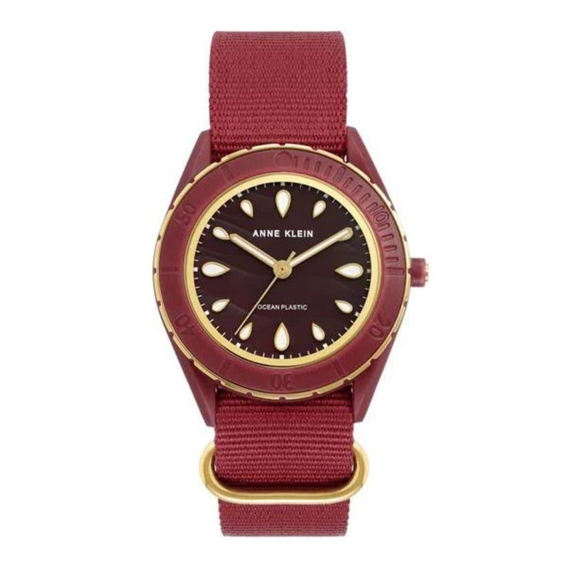 Anne Klein Quartz Analog Maroon Dial Plastic Strap Watch for Women