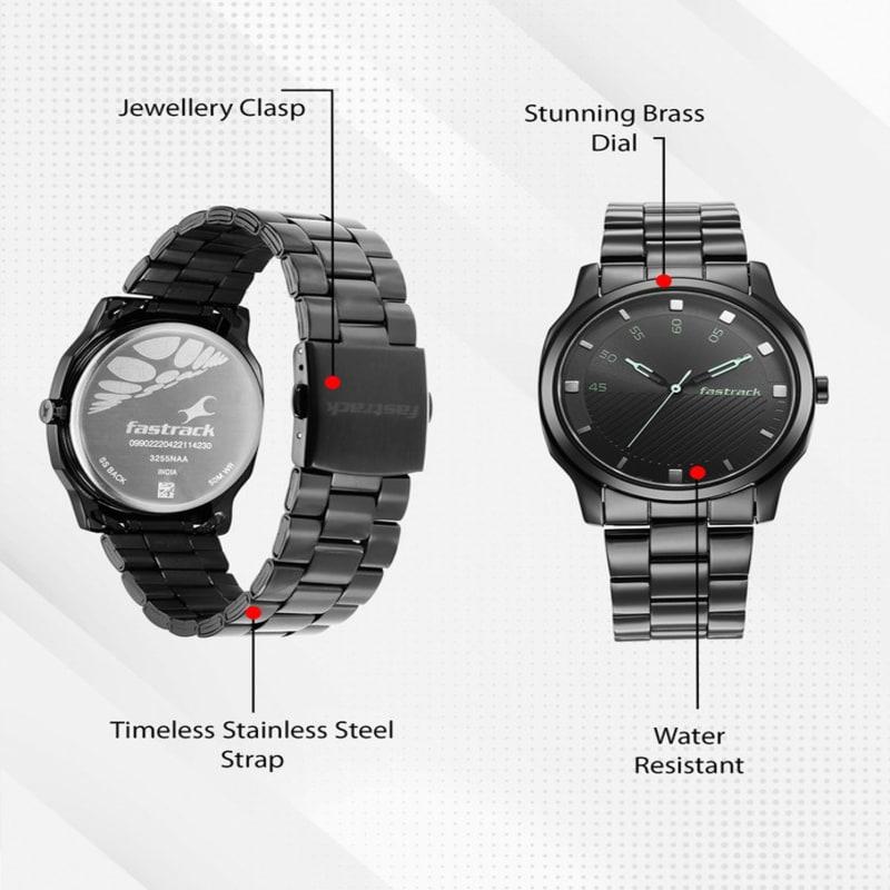 Fastrack Stunners Black Dial Steel Watch NS3255NM02