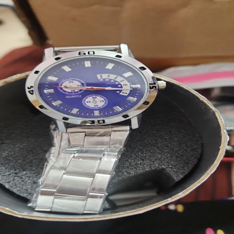 Men's Blue Sunray Chronograph Analog Steel Watch