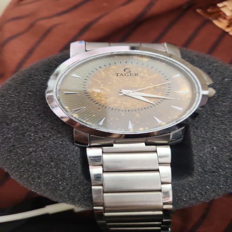 TAGER Gold Sunburst Dial Analog Steel Watch