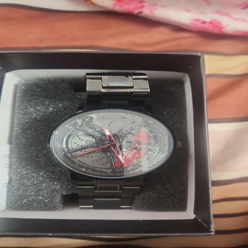 Black Wheel-Rim Sports Analog Steel Watch